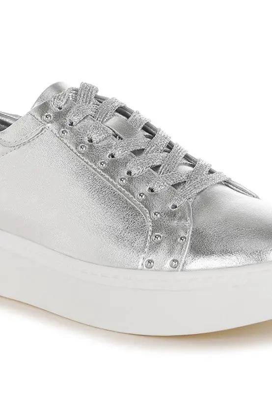 Cincinati Metallic Pleather Chunky Sneakers for Comfort - Love Salve